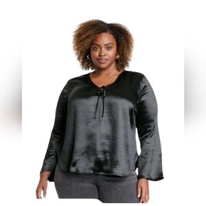 NWT Ava and Viv‎ Black Satin Long Sleeve Blouse Various Sizes